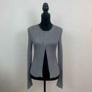 Anne Klein Women's S Gray Open Knit Rayon Cardigan Sweater Hook Eye Closure